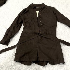 Black long sleeve romper with belt